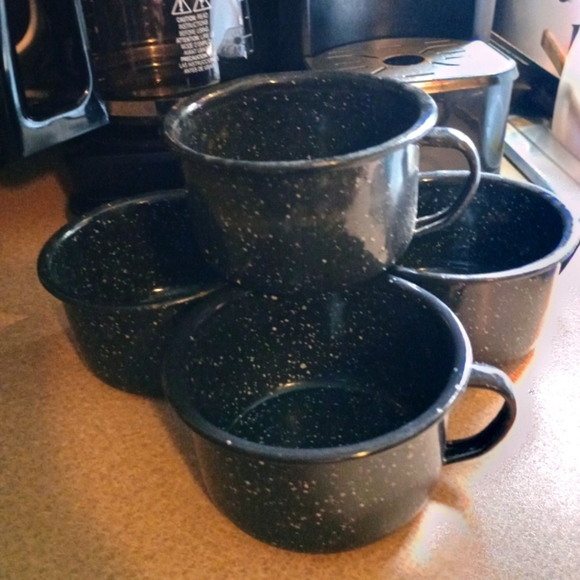 Other - Vintage Speckled Black Enamel Mugs Set